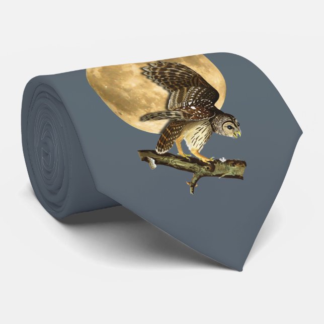 Audubon Barred Owl Moon Tie, Halloween Tie (Rolled)