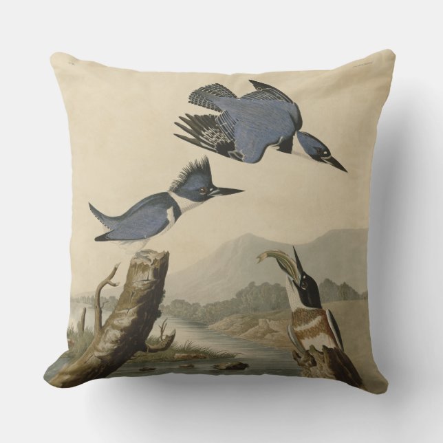 Audubon Belted Kingfisher Wildlife Bird Outdoor Pillow (Front)