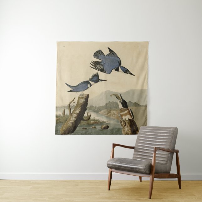 Audubon Belted Kingfisher Wildlife Bird Tapestry (In Situ)