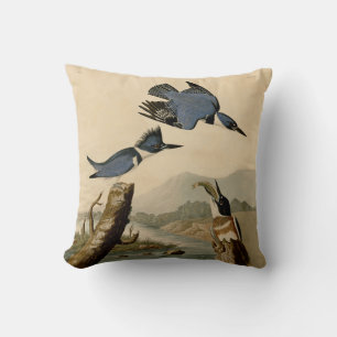 Audubon Belted Kingfisher Wildlife Bird Throw Pillow