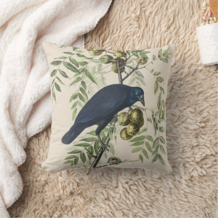 Audubon Black Crow American Bird Illustration Throw Pillow