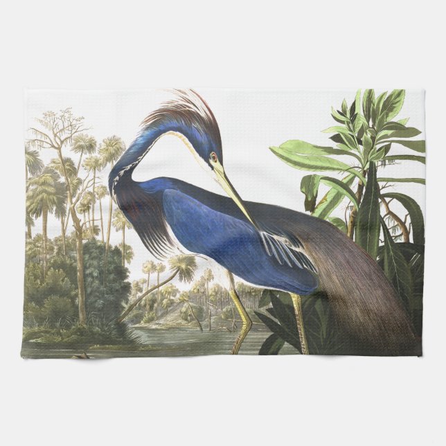 Audubon Blue Heron Bird Wildlife Kitchen Towel (Horizontal)