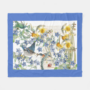 Audubon Bluebird Birds Flowers Fleece Blanket