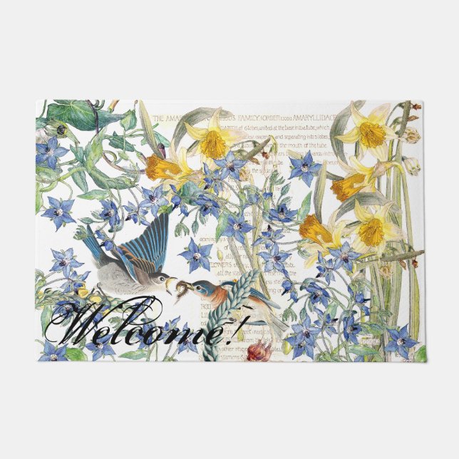 Audubon Bluebird Birds Flowers Welcome Doormat (Front)