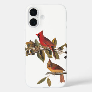 Audubon Cardinal Pair in Wild Almond Tree iPhone 16 Case