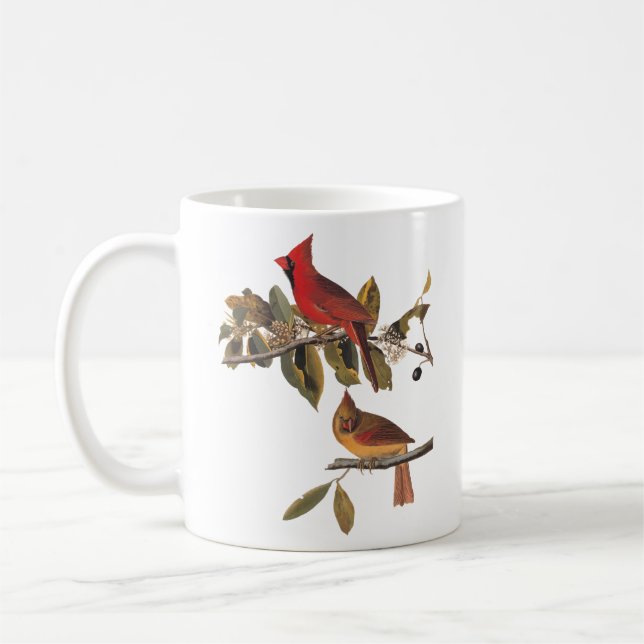 Audubon Cardinal Pair in Wild Almond Tree Coffee Mug (Left)
