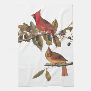 Audubon Cardinal Pair in Wild Almond Tree Kitchen Towel