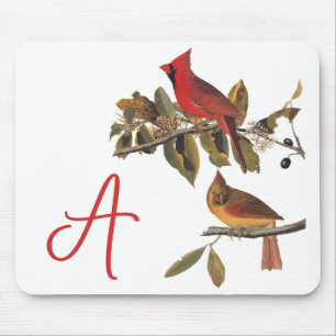 Audubon Cardinal Pair in Wild Almond Tree Mouse Pad