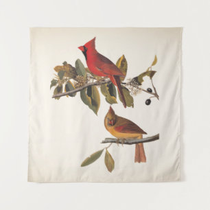 Audubon Cardinal Pair in Wild Almond Tree  Tapestry