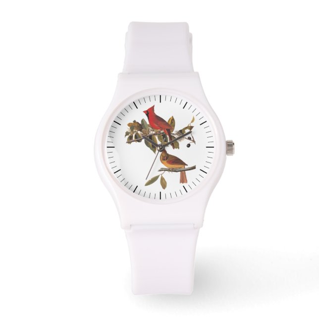 Audubon Cardinal Pair in Wild Almond Tree Watch (Front)