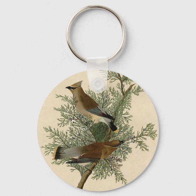 Audubon Cedar Waxwing Bird Keychain (Front)