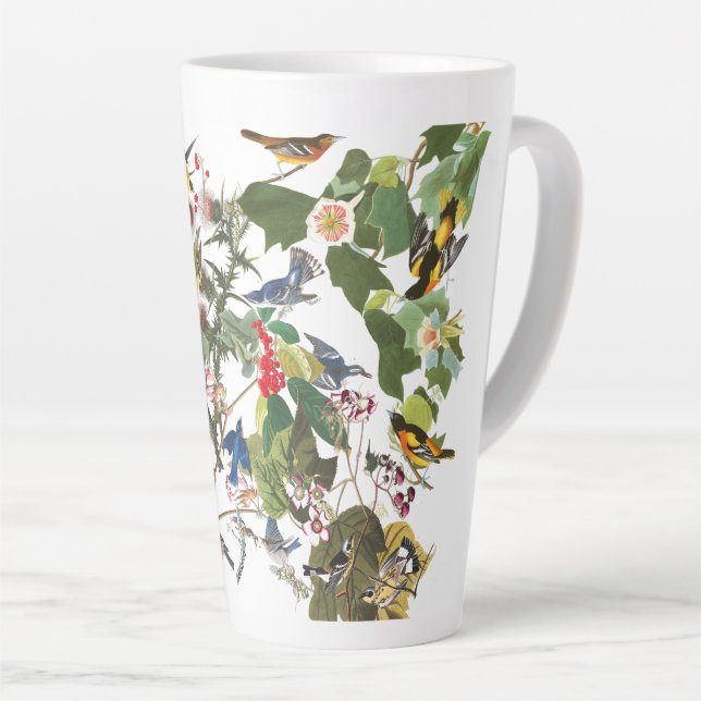 Audubon Collage of Birds Wildlife Floral Latte Mug (Right Angle)
