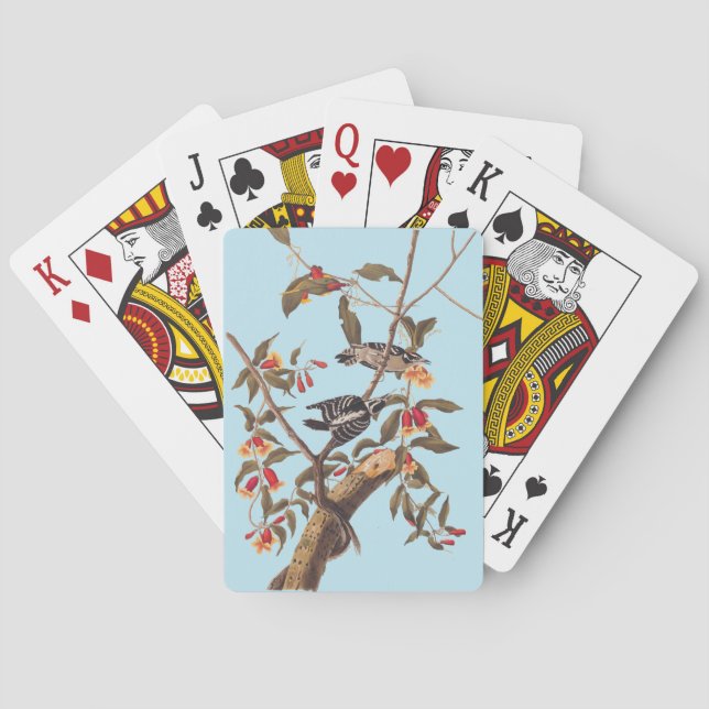 Audubon Downy Woodpecker Couple with Flowers Playing Cards (Back)