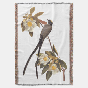 Audubon Fork-Tailed Flycatcher Bird Vintage Art Throw Blanket