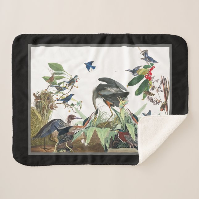 Audubon Great Blue Heron Birds Sherpa Blanket (Front (Horizontal))