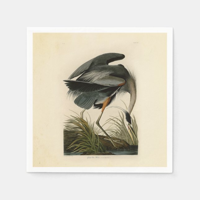Audubon Great Blue Heron Marsh Bird Napkin (Front)