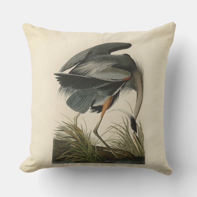 Audubon Great Blue Heron Marsh Bird Outdoor Pillow (Front)