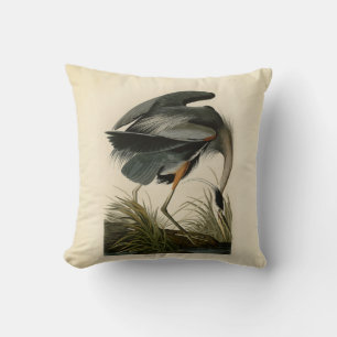 Audubon Great Blue Heron Marsh Bird Throw Pillow