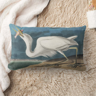 Audubon Great White Heron: Vintage Coastal Bird Lumbar Pillow