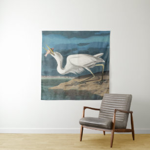 Audubon Great White Heron: Vintage Coastal Bird Tapestry