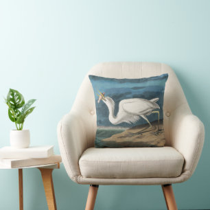Audubon Great White Heron: Vintage Coastal Bird Throw Pillow