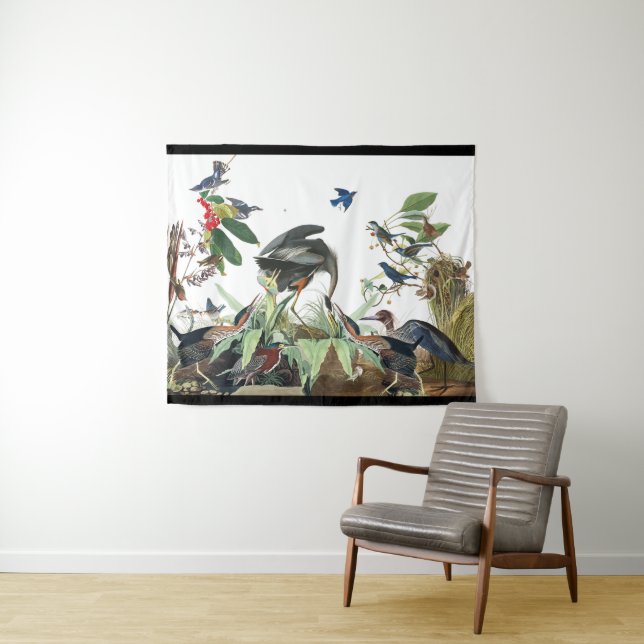 Audubon Heron Bird Wildlife Collage Wall Tapestry (In Situ (Horizontal))