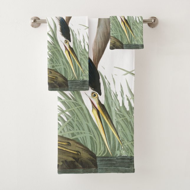 Audubon Heron Bird Wildlife Wetland Bath Towel Set (Insitu)