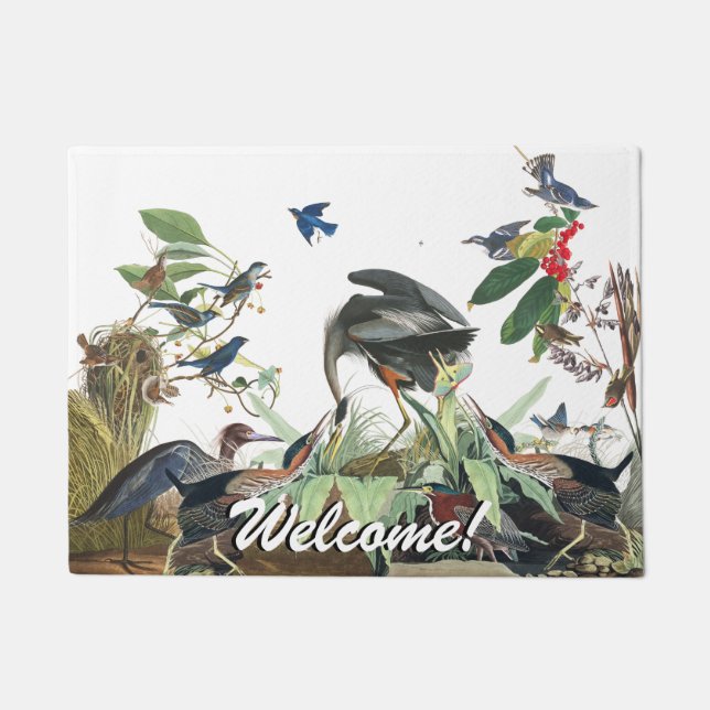 Audubon Heron Loon Bluebird Birds Welcome Doormat (Front)
