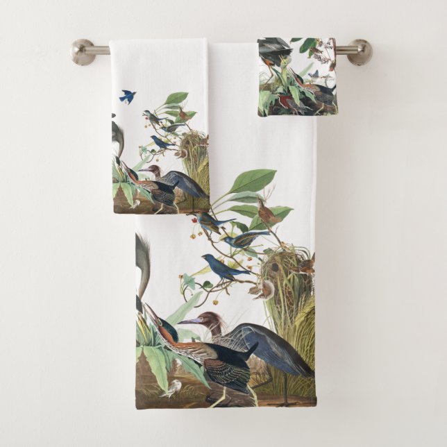 Audubon Herons Loon Bluebird Birds Bath Towel Set (Insitu)