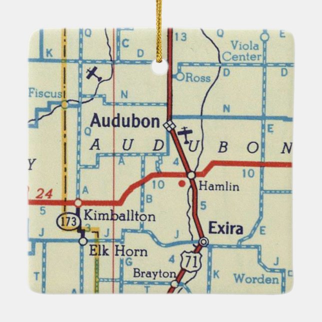 Audubon IA Vintage Map Ceramic Ornament (Back)