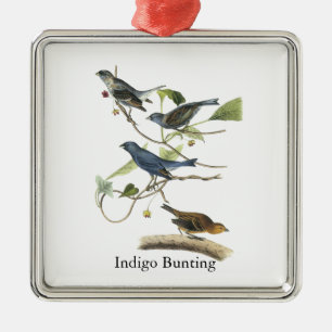 Audubon Indigo Bunting Print Metal Ornament