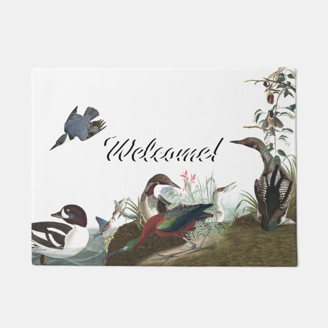 Audubon Loon Duck Ibis Birds Welcome Doormat (Front)