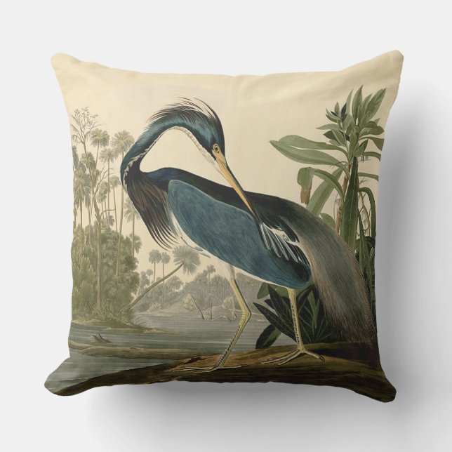 Audubon Louisiana Heron Birds America Art Outdoor Pillow (Front)