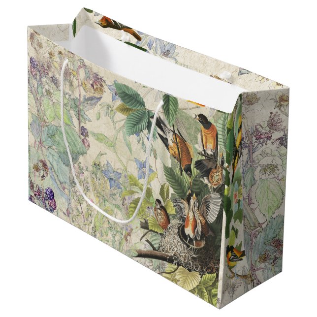 Audubon Oriole & Robin Birds Wildflowers Gift Bag (Front Angled)