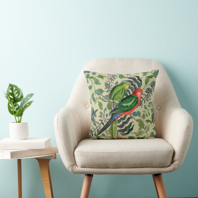Audubon Parrots Tropical Birds Square Pillow (Chair)