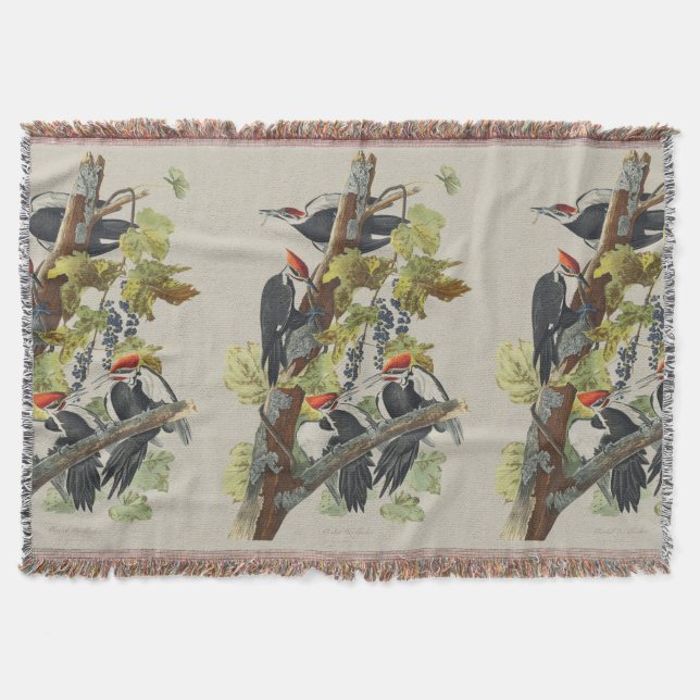 Audubon Pileated Woodpecker Bird Painting Throw Blanket (Front)