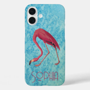 Audubon Pink Flamingo on Blue Watercolor iPhone 16 Plus Case