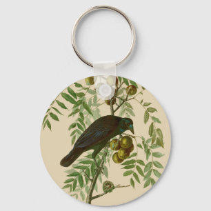 Audubon Purple Grackle Bird Print Vintage Botanic Keychain
