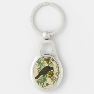 Audubon Purple Grackle Bird Print Vintage Botanic Keychain