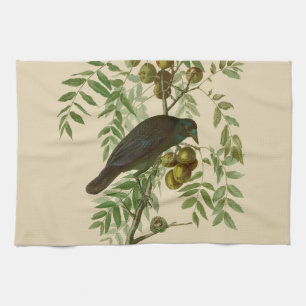 Audubon Purple Grackle Bird Print Vintage Botanic Kitchen Towel
