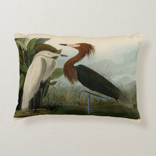 Audubon Purple Heron Reddish Egret Print: Bird Art Accent Pillow