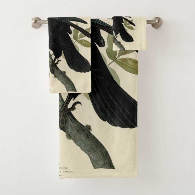 Audubon Raven Bird Classic Artwork Bath Towel Set (Insitu)