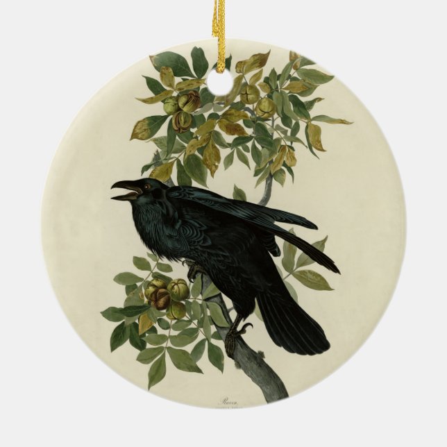 Audubon Raven Bird Classic Artwork Ceramic Ornament (Back)