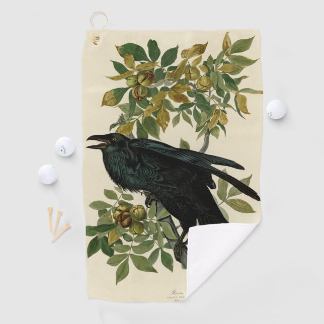 Audubon Raven Bird Classic Artwork Golf Towel (InSitu)