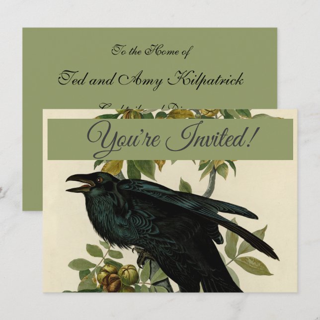 Audubon Raven Bird Classic Artwork Invitation (Front/Back)