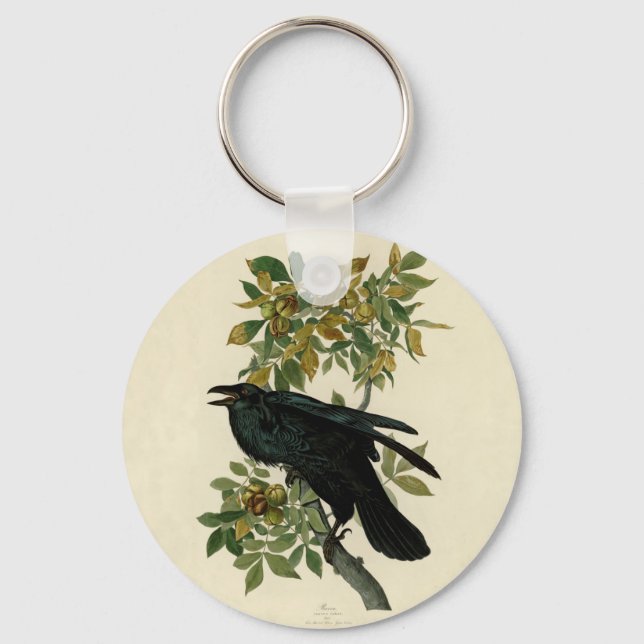 Audubon Raven Bird Classic Artwork Keychain (Front)