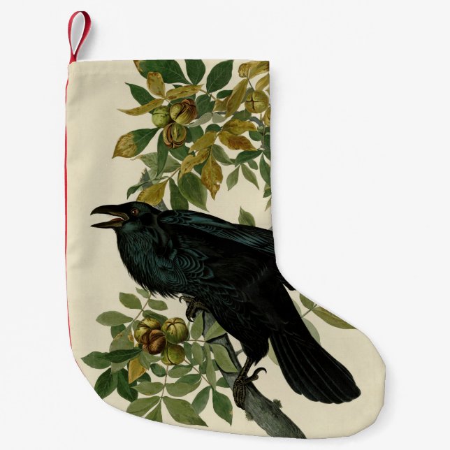 Audubon Raven Bird Classic Artwork Small Christmas Stocking (Front)