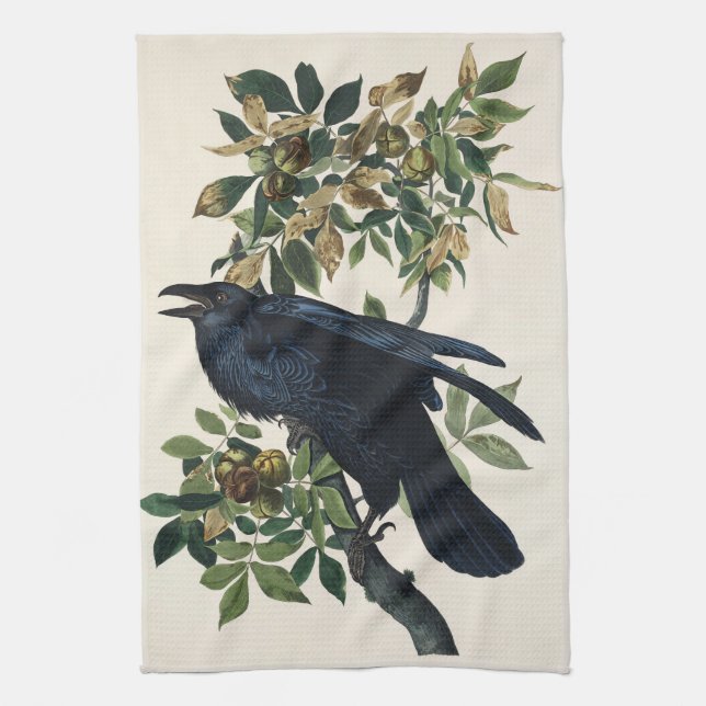 Audubon Raven Bird Classic Painting Kitchen Towel (Vertical)