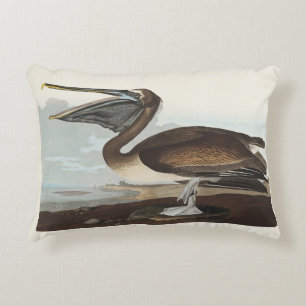 Audubon Seaside Brown Pelican Watercolor Painting Accent Pillow