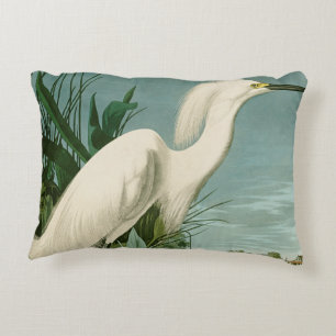 Audubon Snowy Heron White Egret Bird Birding Accent Pillow